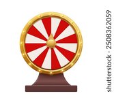 Fortune or gambling wheel with pointer, isolated machine with colorful slots and glowing lights. Vector realistic casino game for trying luck. Spinning and winning award or money prize