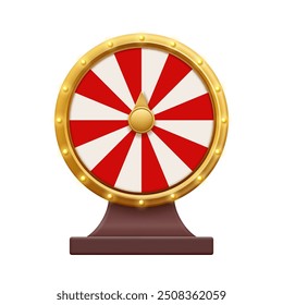 Fortune or gambling wheel with pointer, isolated machine with colorful slots and glowing lights. Vector realistic casino game for trying luck. Spinning and winning award or money prize