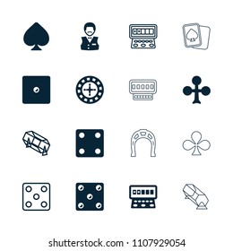 Fortune icon. collection of 16 fortune filled and outline icons such as clubs, roulette, dice, casino boy, slot machine, lottery. editable fortune icons for web and mobile.