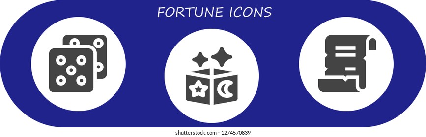  fortune icon set. 3 filled fortune icons. Simple modern icons about  - Dice, Magic, Spell