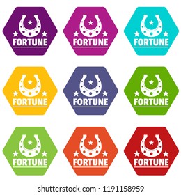 Fortune icons 9 set coloful isolated on white for web