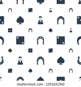 fortune icons pattern seamless white background. Included editable filled Casino boy, Horseshoe, Dice, Spades, horseshoe icons. fortune icons for web and mobile.