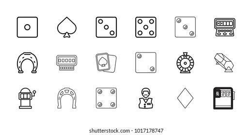 Fortune icons. set of 18 editable outline fortune icons: spades, dice, roulette, casino boy, slot machine, horseshoe, diamonds, horseshoe