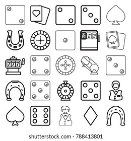 Fortune icons. set of 25 editable outline fortune icons such as spades, diamonds, roulette, slot machine, horseshoe, dice, casino boy, horseshoe