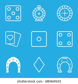 Fortune icons set. set of 9 fortune filled and outline icons such as horseshoe, diamonds, roulette, dice, spades