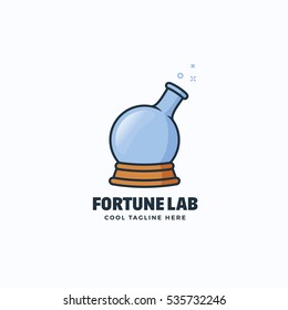 Fortune Lab Abstract Vector Sign, Emblem or Logo Template. Magic Ball and Chemistry Flask Concept Symbol. Isolated.