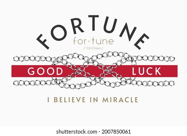 fortune slogan with silver chain lace and red stripe vector illustration