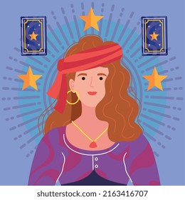 fortune teller with cards and stars
