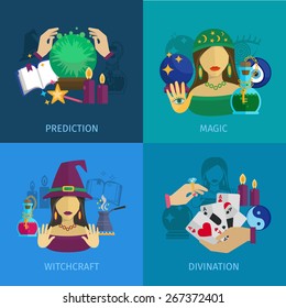 Fortune teller design concept set with magic prediction witchcraft and divination flat icons isolated vector illustration