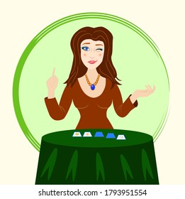 fortune teller discovers fortune cards and winks