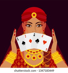 fortune teller with four card aces