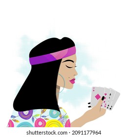 Fortune teller guessing on cards. flat vector illustration.