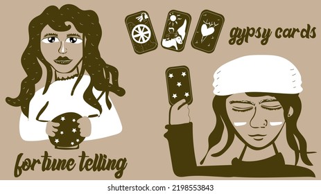 Fortune Teller gypsy card Vector girl  