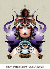fortune teller gypsy tattoo old school