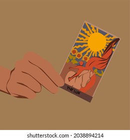 fortune teller hand illustration visual design holding tarot card