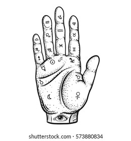 Fortune Teller Hand with Palmistry diagram
