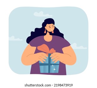 Dibujo vectorial plano de la caja de regalo del cajero de fortuna. Brujería sentada con los ojos cerrados. Misterio, concepto de fantasía para banner, diseño de sitio web o página web de aterrizaje