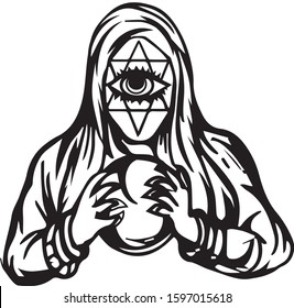 fortune teller holding magic crystal ball 