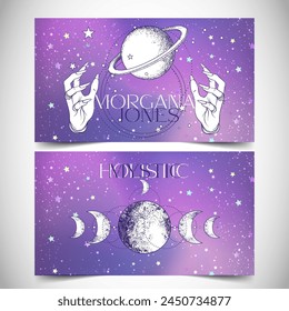 Fortune teller, human design, spiritual coach, mystic healer business card design template. Vector illustration. Magic.