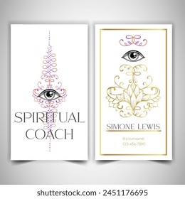 Fortune teller, human design, spiritual coach, mystic healer business card design template. Vector illustration. Magic.