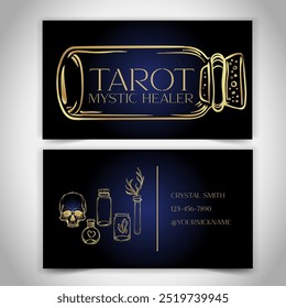 Fortune teller, human design, spiritual coach, mystic healer business card design template. Vector illustration. Magic.