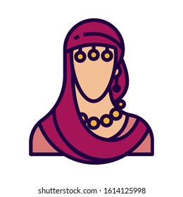 Fortune teller icon in flat and pixel perfect style. Indian woman symbol for tarot cards or game web design. Magic vector icon for fortuneteller website. Isolated color object on a white background.