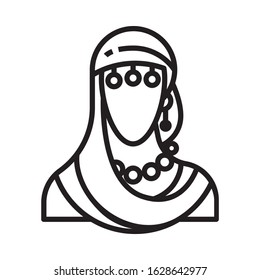 Fortune teller icon is in line and pixel perfect style. Indian woman symbol for tarot cards or game web design. Magic vector icon for fortuneteller website. Isolated object on a white background.