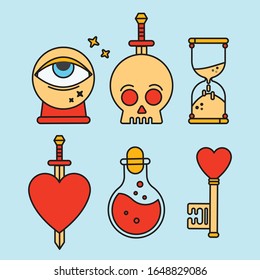 Fortune teller icon with mystic elements. Background for tarologist and astrologer. Halloween card 