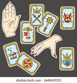 Fortune teller icon with tarot card. Background for tarologist and astrologer. Halloween card 