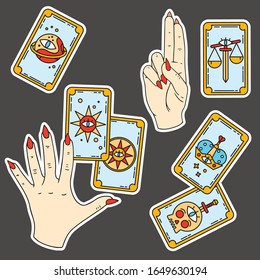 Fortune teller icon with tarot card. Background for tarologist and astrologer. Halloween card 