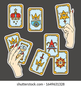 Fortune teller icon with tarot card. Background for tarologist and astrologer. Halloween card 