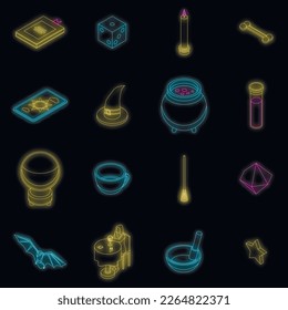 Glücksspiel-Symbol-Set. Isometrische Reihe von Wahre-Teller-Vektorsymbole neonfarben auf Schwarz