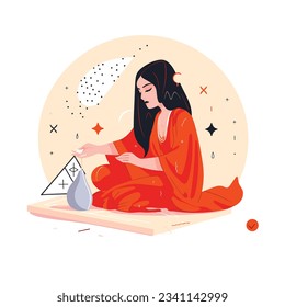 Fortune teller laying out and interpreting Tarot. Vector illustration
