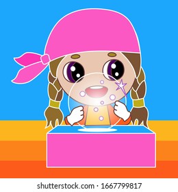 fortune teller looking into the sparkling shining glass ball, traveling carnival or traid fair witch telling her customer about his future using magic tricks, simple colored emoticon