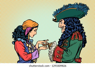 fortune teller and pirate with a hook. Pop art retro vector illustration vintage kitsch