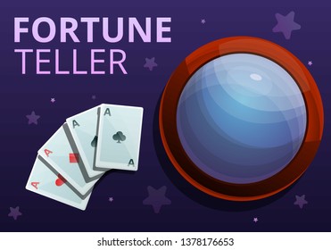 Fortune teller playing cards concept banner. Cartoon illustration of fortune teller playing cards vector concept banner for web design