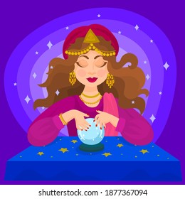 Fortune teller reading the crystal ball