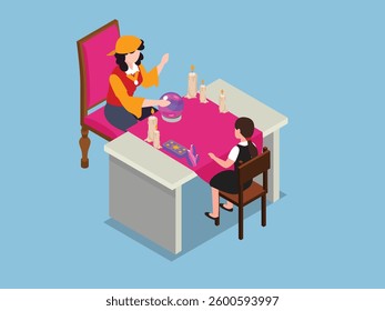 Fortune Teller Reading with Crystal Ball, Tarot Cards, and Candles 3d flat vector illustrations