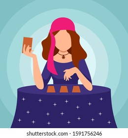 fortune teller reading tarot card vector