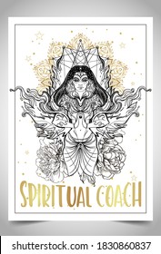 Fortune Teller, Spiritual Coach, Mystic Healer Business Card Design Template. Vector Illustration. Magic Woman.