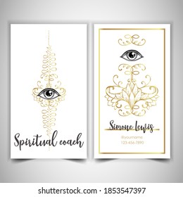 Fortune Teller, Spiritual Coach, Mystic Healer Business Card Design Template. Vector Illustration. Magic.