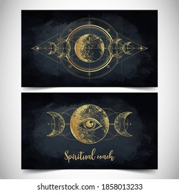 Fortune Teller, Spiritual Coach, Mystic Healer Business Card Design Template. Vector Illustration. Magic.