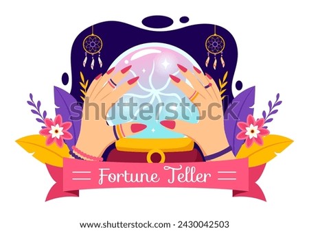 Fortune Teller Vector Illustration with Crystal Ball, Magic Book or Tarot for Predicts Fate and Telling the Future Concept in Flat Cartoon Background
