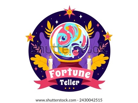 Fortune Teller Vector Illustration with Crystal Ball, Magic Book or Tarot for Predicts Fate and Telling the Future Concept in Flat Cartoon Background