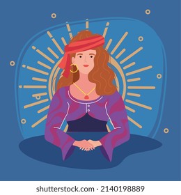 fortune teller woman with sun