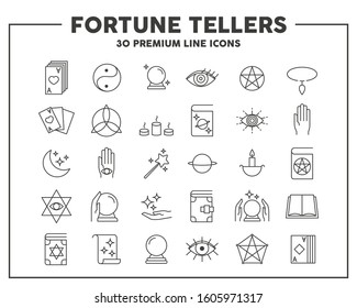 Fortune tellers thin line icon. Concept of divination and card-reading. Vector illustration symbol elements for web design and apps.
