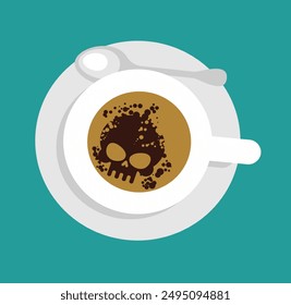 Fortune telling by coffee skull is a symbol of death. Mug and coffee top view. Fortune telling on coffee grounds