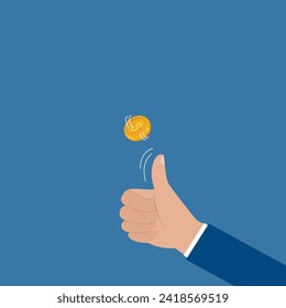 Fortune telling by tossing coin ,Businessman tossing coin to make a decision.Coin Flip.
 svg