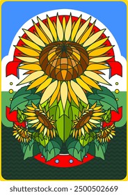 Fortune telling card with sunflowers. Mysticism and magic concept. A hand-drawn illustration, not an AI