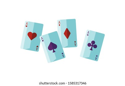 Fortune telling cards flat vector illustration. Soothsayer attribute. Cartomancy, divination, sortilege, card reading concept. Card deck part, four aces isolated on white background.